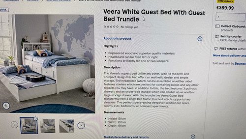 Veera white single - guest, bed