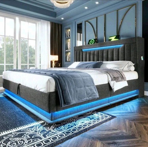 Grey modern double bed - double, frame