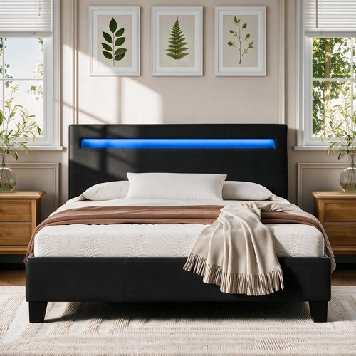 Faux leather modern bed frame - leather,